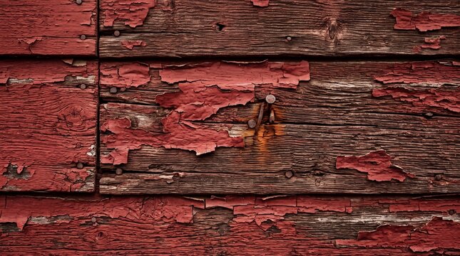Weathered Red Peeling Paint on Rustic Barn Wood Plank