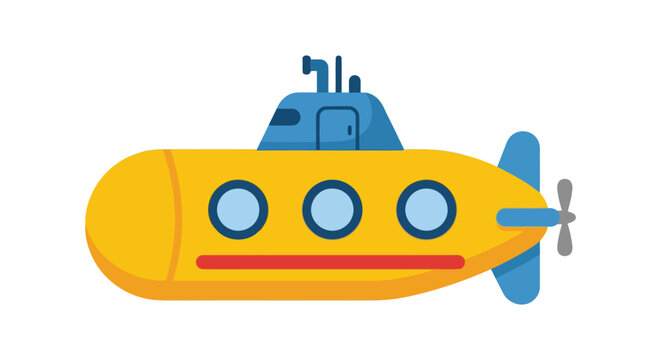 A yellow submarine illustration features a periscope portholes and a propeller against a white background