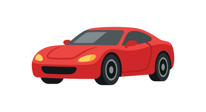 A red sports car is depicted in a flat vector illustration with a white background