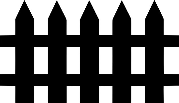 Garden picket fence vector isolated graphic showing black wooden barrier structure illustration on transparent background for residential backyard safety use.