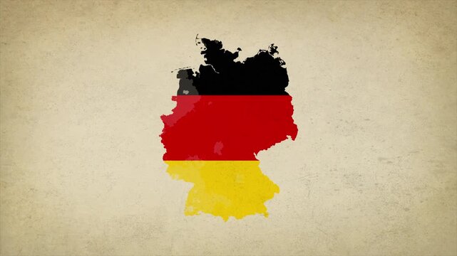 Animated Appearing GERMANY Map Filled with Flag Isolated on Vintage Background