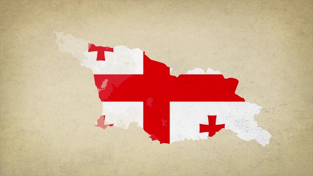 Animated Appearing GEORGIA Map Filled with Flag Isolated on Vintage Background