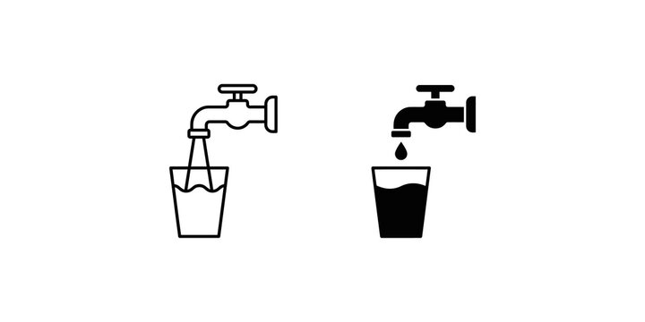 Water tap with glass filling icons showing linear and solid styles for conservation.