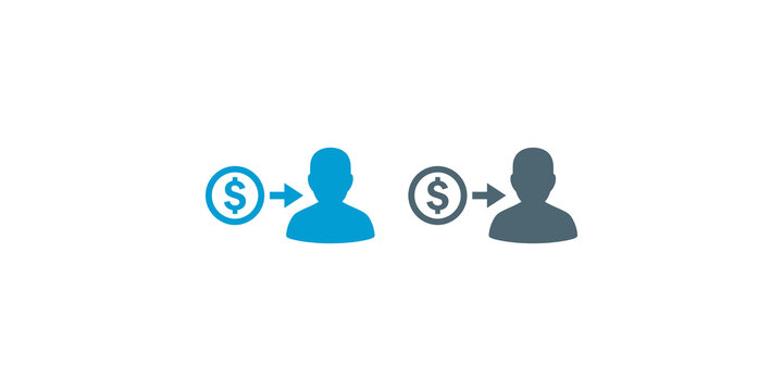 Money transfer to person icons for financial payment and payroll systems.