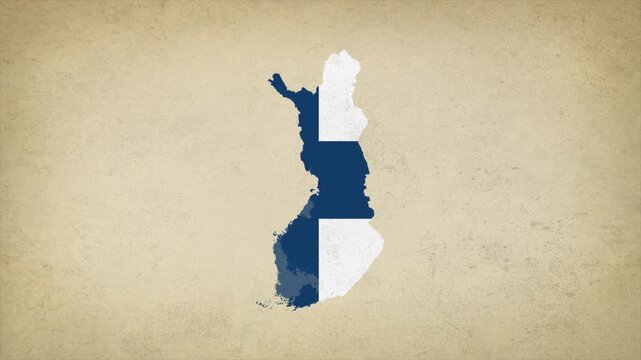 Animated Appearing FINLAND Map Filled with Flag Isolated on Vintage Background