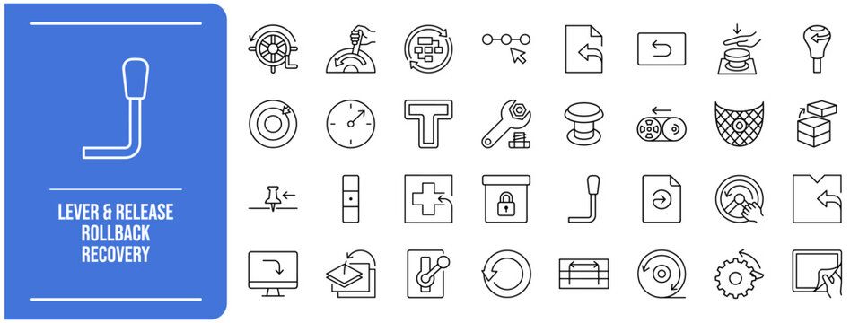 Lever & Release Rollback Recovery icon set. Vector Cloud, DevOps and Infrastructure symbols for release rollback recovery and UI design.