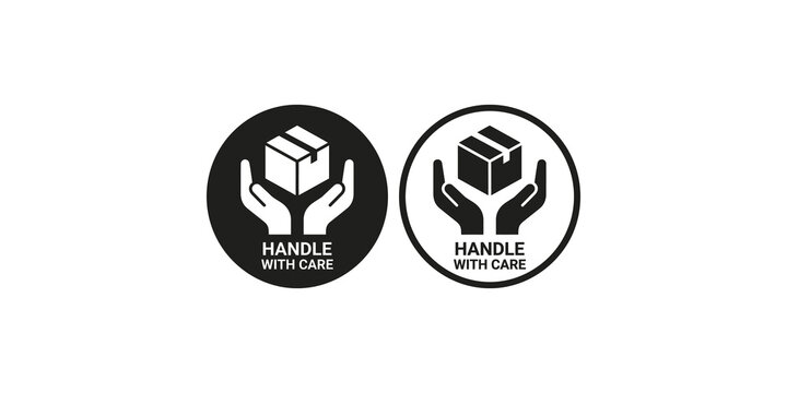 Handle with care shipping labels indicating fragile package handling instructions.