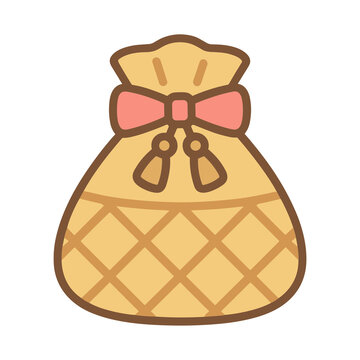 Yellow drawstring bag with pink bow and tassels