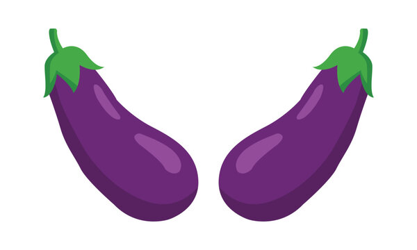 Two whole purple eggplants with green stems