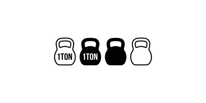 One ton kettlebell weight icons in outline and solid black styles for fitness infographics.