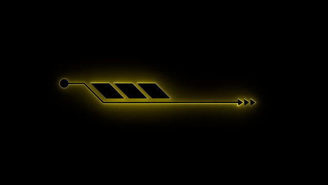 Futuristic yellow neon hud element with geometric shapes and arrow pointers