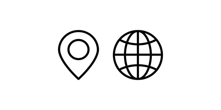 Map pin and globe line icons for location tracking and international business navigation tools.