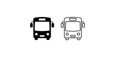 Public bus transport vehicle icons in outline and solid black style for urban commute visual communication. © Shan masih