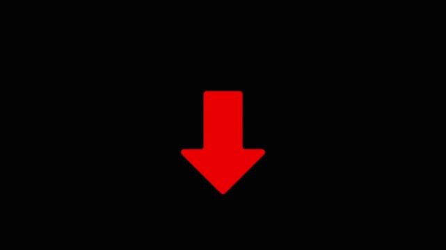 Solid red downward pointing arrow symbol simple icon downwards against a plain black background down direction icon navigation pointer