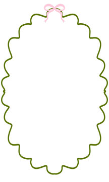 Pastel Scalloped Oval Border Frame with Ribbon Bow Coquette Aesthetic
