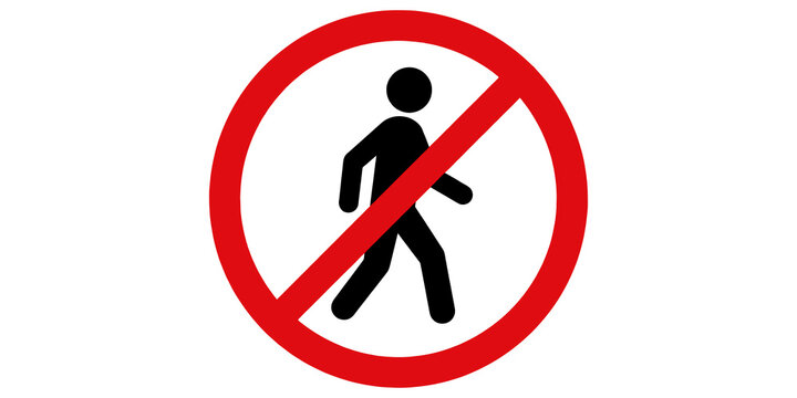 No pedestrian crossing sign with red prohibition circle and black walking figure for traffic safety and path management.