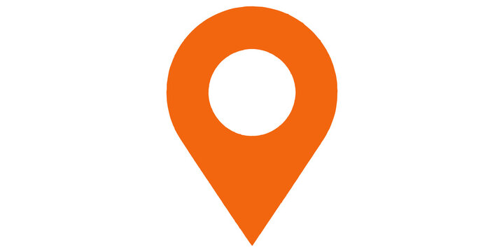 Orange location pin icon on transparent background for mapping and navigation.
