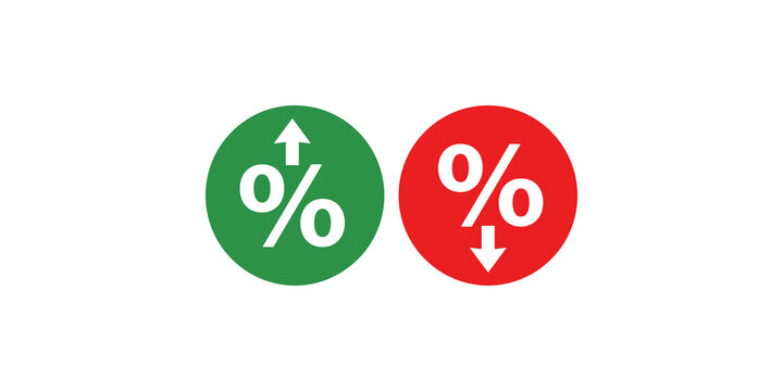Interest rate percentage icons with increasing and decreasing arrow symbols.