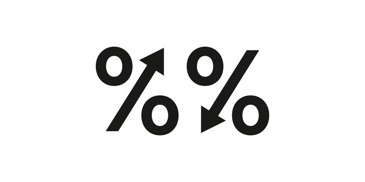 Percentage increase and decrease arrows representing financial market trends.
