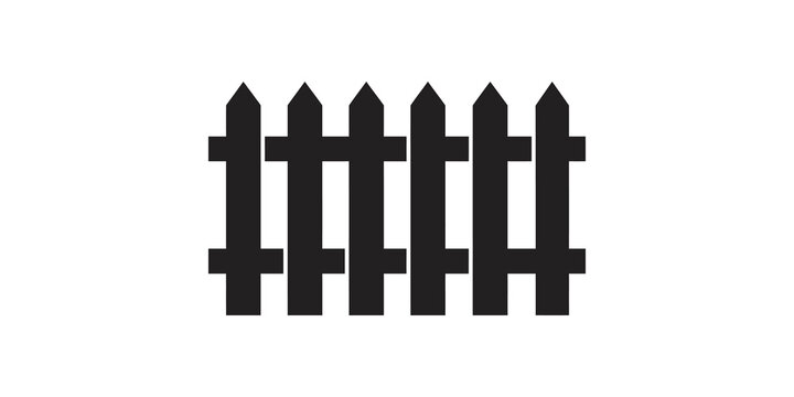 Classic wooden picket fence vector element in black isolated silhouette style for garden landscape and backyard boundary design.
