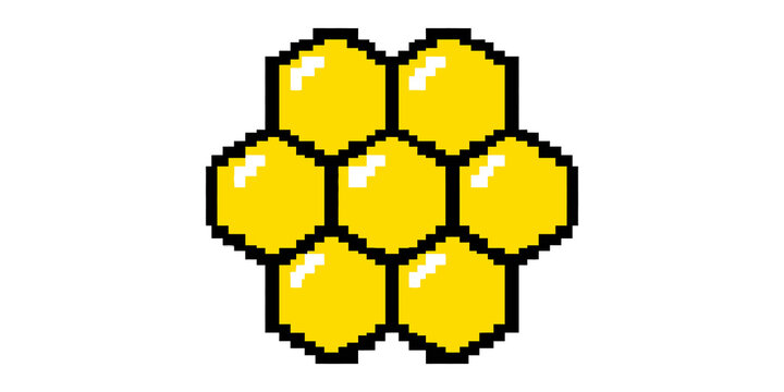 Pixel art honeycomb pattern with yellow hexagonal cells and metallic reflection.