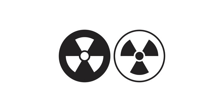 Circular radioactive hazard symbols in black on transparent background for safety marking.