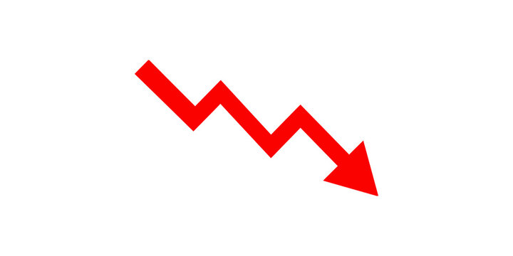 Red zigzag arrow pointing down depicting financial loss on transparent background.
