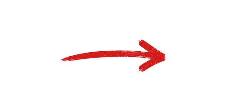 Red brush stroke arrow pointing left with artistic texture isolated on transparent background for graphic design.