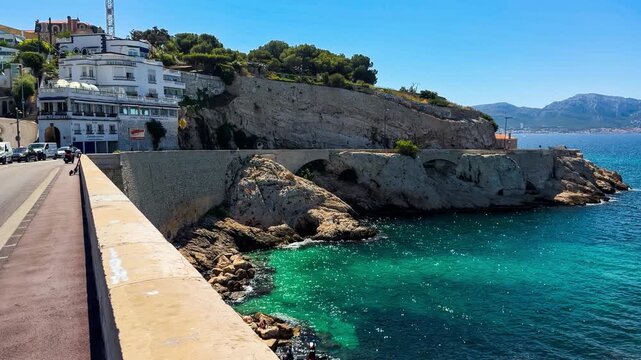 Walk along embankment of the old town of Marseille, Provence, Alps, Cote d'Azur, France, June 8, 2026. High quality 4k footage