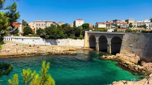 Walk along embankment of the old town of Marseille, Provence, Alps, Cote d'Azur, France, June 8, 2026. High quality 4k footage