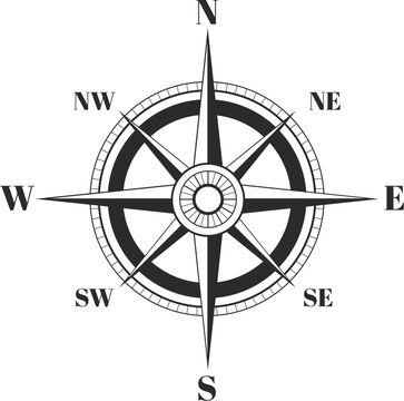 Wind rose compass black icon