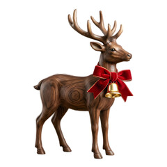 Obraz premium Brown decorative reindeer figurine with a red bow and gold bell for christmas holiday decoration