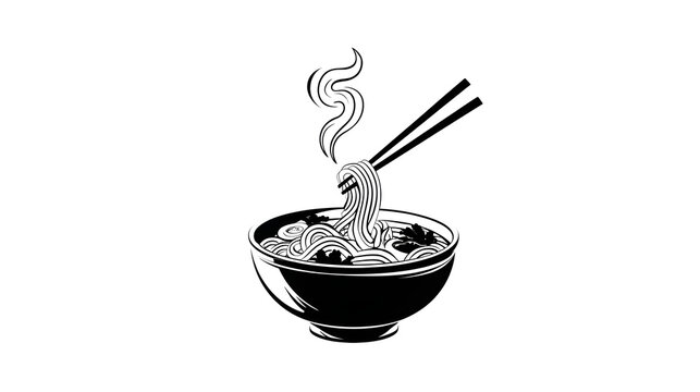 vector style steaming ramen bowl with chopsticks lifting noodles