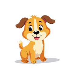 Fototapeta premium Cute Brown Dog Character with Happy Smile Cartoon Flat Vector Illustration