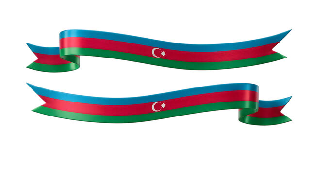 Two decorative Azerbaijan flag ribbons isolated on transparent background for design projects