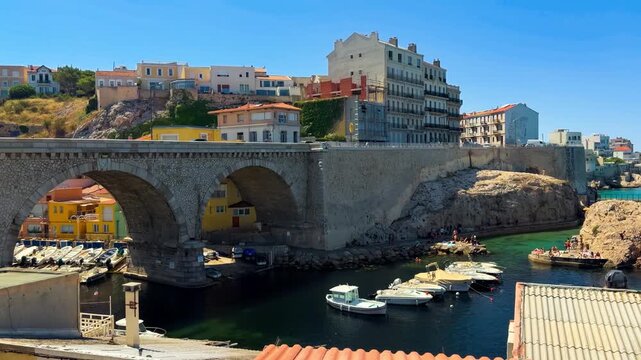 Walk along embankment of the old town of Marseille, Provence, Alps, Cote d'Azur, France, June 8, 2026. High quality 4k footage