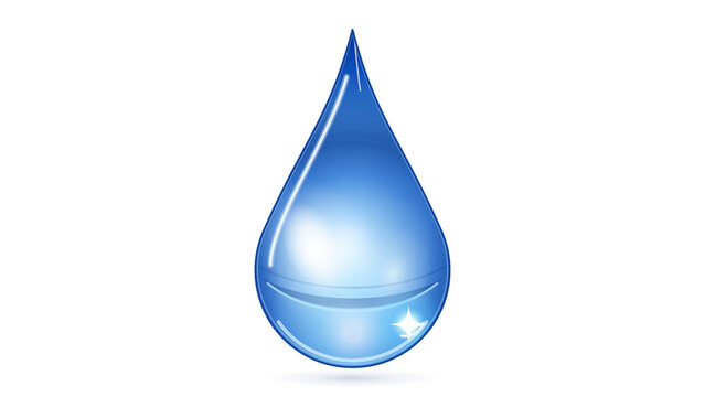 A single glossy blue water drop icon with realistic highlights isolated on a clean white background transparent background