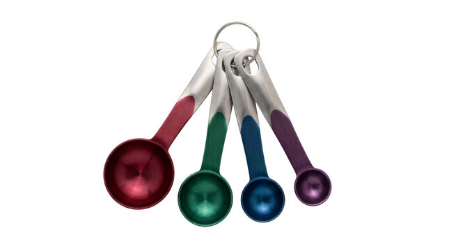 Set of colorful measuring spoons on a ring for baking and cooking