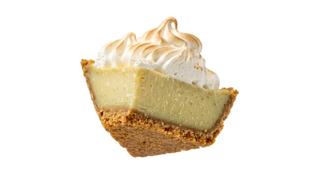 Delicious slice of key lime pie with toasted meringue topping on a graham cracker crust