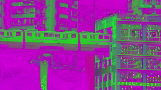 train enters liziba station inside a building on bridge in Chongqing china