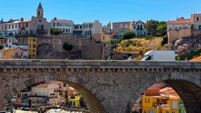 Walk along embankment of the old town of Marseille, Provence, Alps, Cote d'Azur, France, June 8, 2026. High quality 4k footage