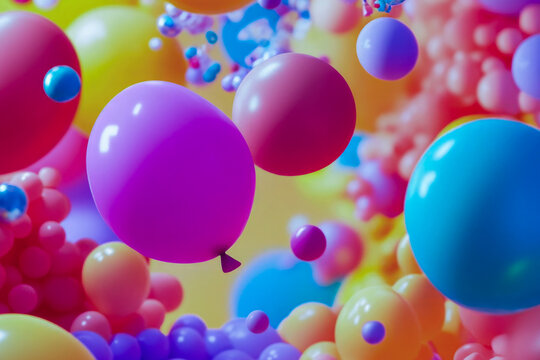A bunch of colorful balloons floating in the air, great for parties and celebrations. vertical frame