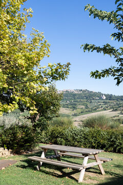picnic bench in the park in Tuscany italy