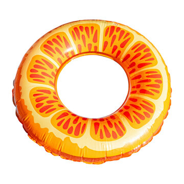 Inflatable pool float featuring a citrus orange and yellow slice fruit pattern, summer pool toy, orange fruit tube, beach floatie, pool party accessory, water ring, tropical float, citrus pattern.