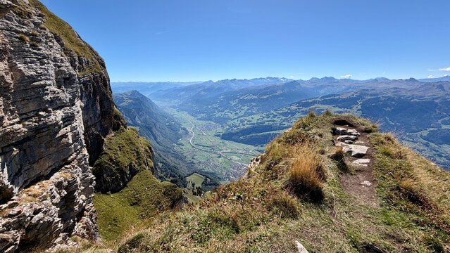 Dramatic alpine view between Hinterrugg and Ch&auml;serrugg in the Churfirsten, Switzerland, evoking mountain air, freedom, perspective and the challenge of heights.