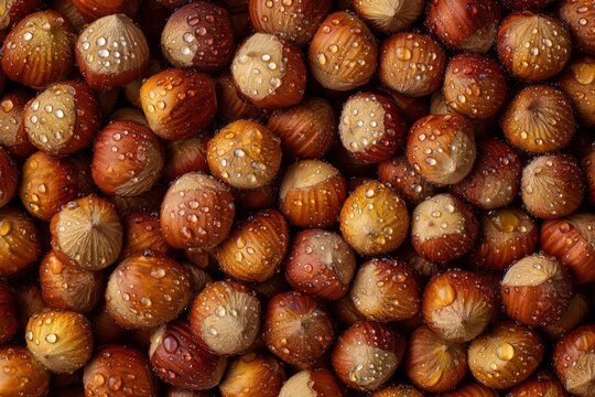 Hazelnuts in Shells Seamless Texture, Dense Brown Nuts with Distinct Pale Circular Bases