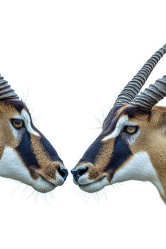 Two antelopes stand together in the grass, likely mates or siblings. vertical frame