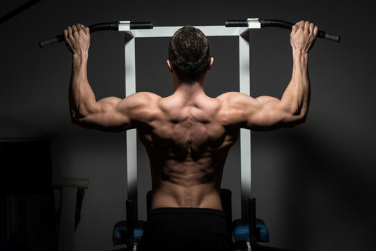 young male bodybuilder doing heavy weight exercise