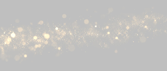 Sparkling golden glitter wave on transparent background. Shimmering dust trail overlay with glowing bokeh particles. Horizontal gold stardust light effect © Nataprofstudia