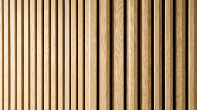 Modern vertical wooden slats wall paneling background texture with natural oak timber battens for interior design